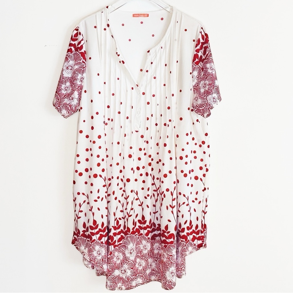 SIMPLY ASTER White Red & glitter Polka dot Floral Tunic Womens size 3X - Picture 9 of 9